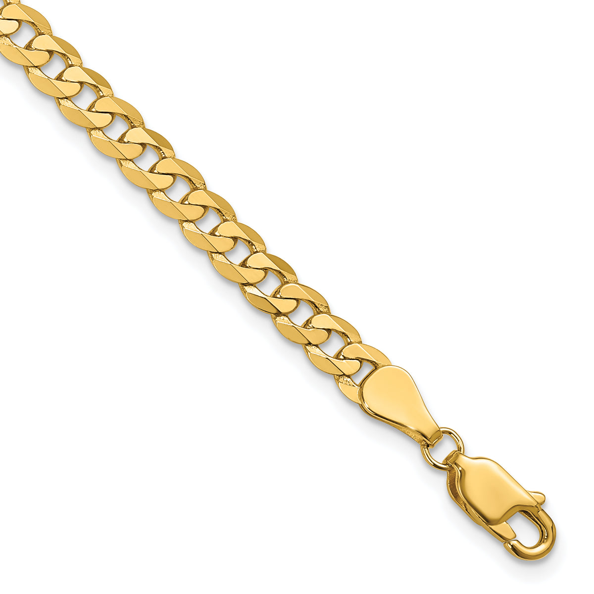 Gold (10K & 14K) Flat Beveled Curb Chain Bracelet - 14k Yellow Gold / 7 in / 4.75 mm