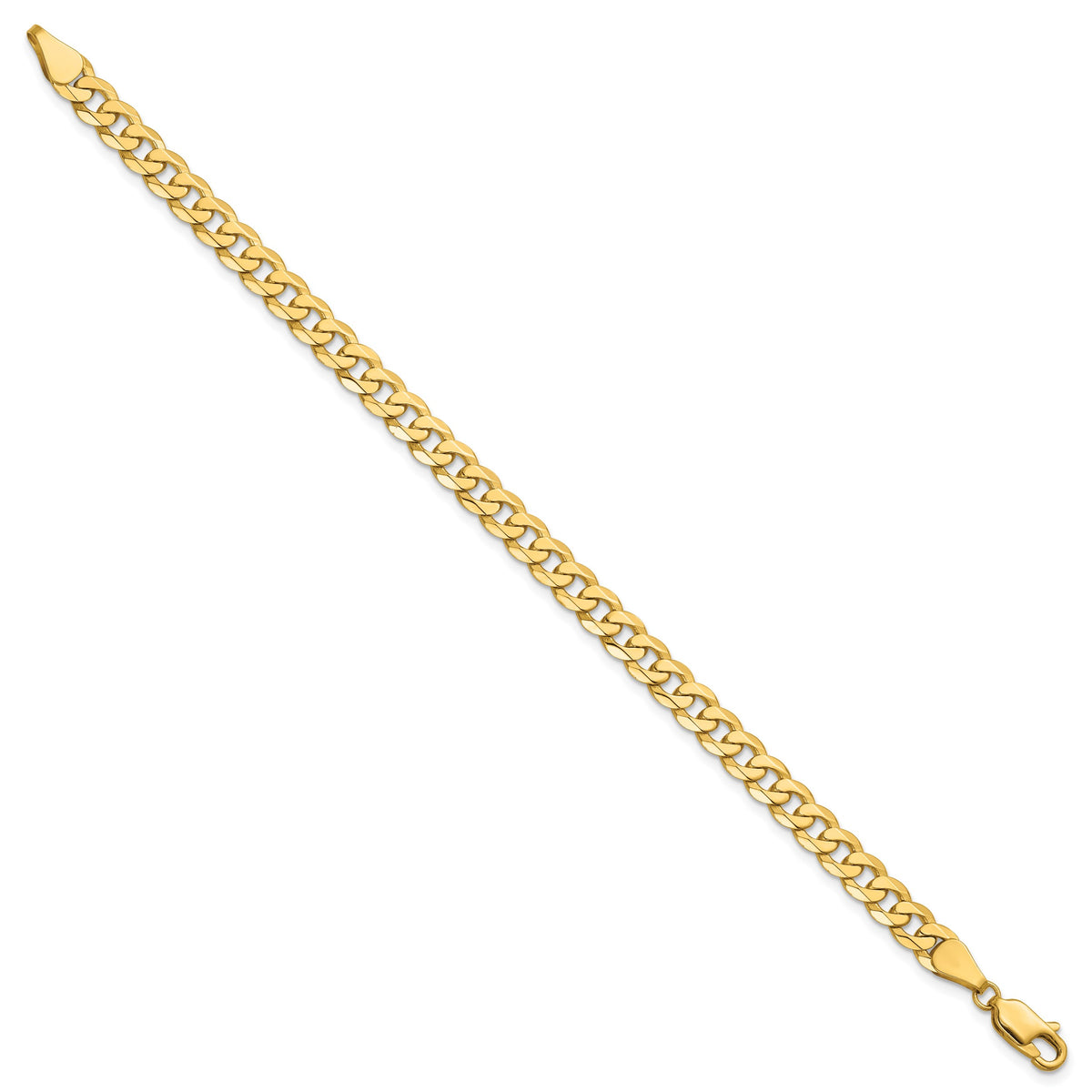Gold (10K & 14K) Flat Beveled Curb Chain Bracelet - 14k Yellow Gold / 7 in / 5.75 mm