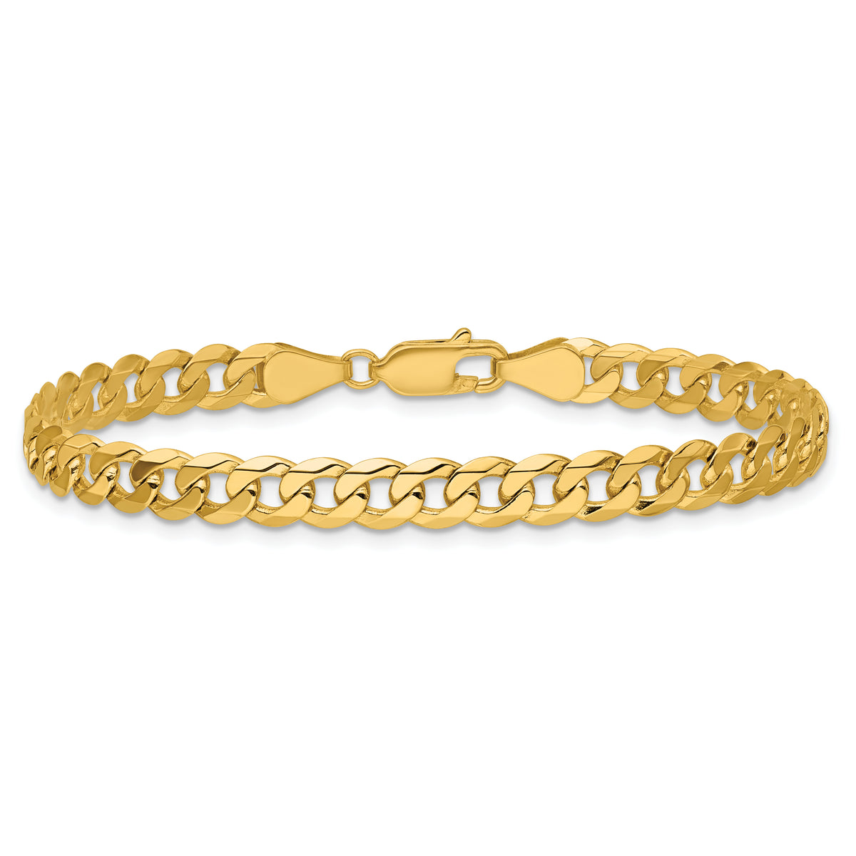 Gold (10K & 14K) Flat Beveled Curb Chain Bracelet - 14k Yellow Gold / 7 in / 5.75 mm