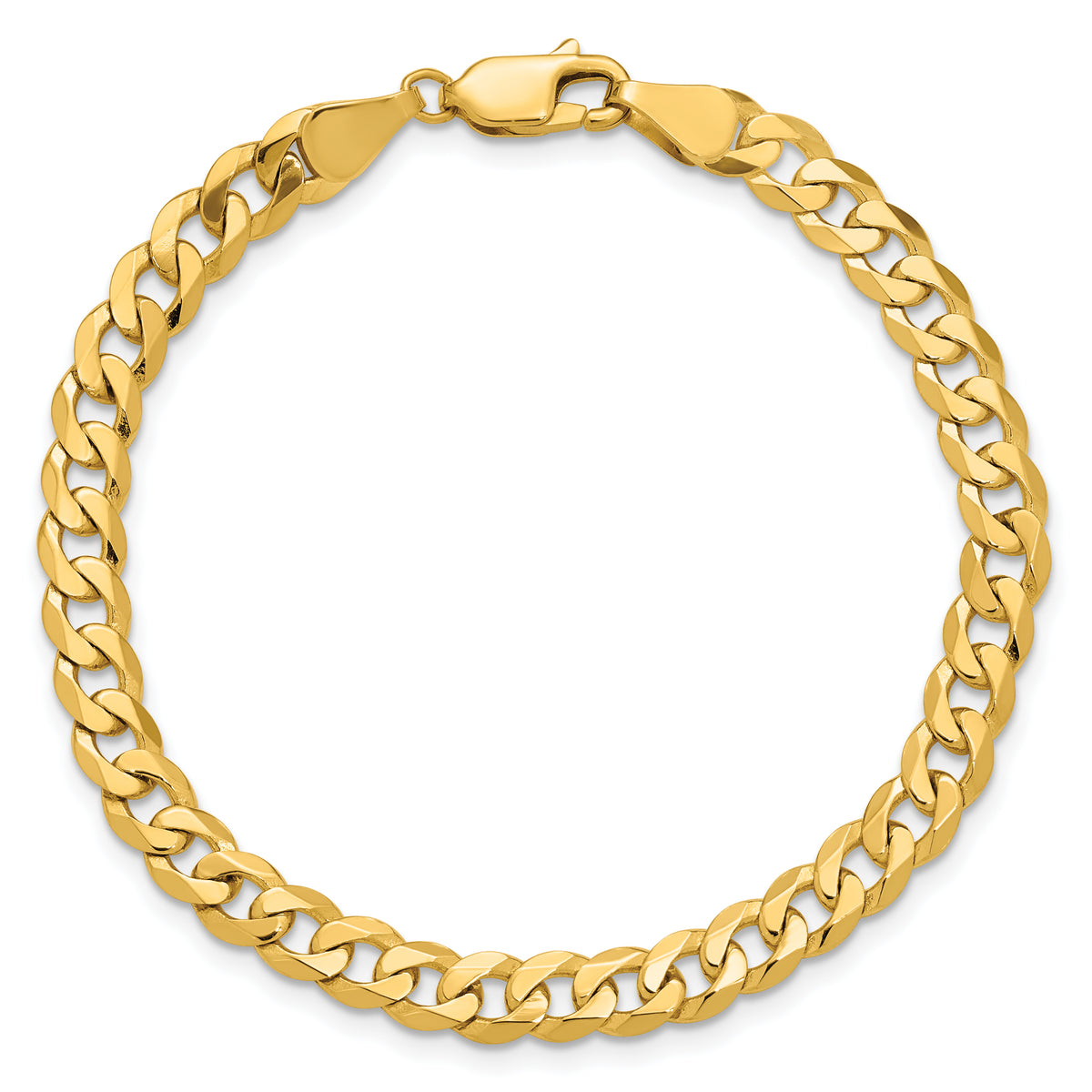 Gold (10K & 14K) Flat Beveled Curb Chain Bracelet - 14k Yellow Gold / 7 in / 5.75 mm