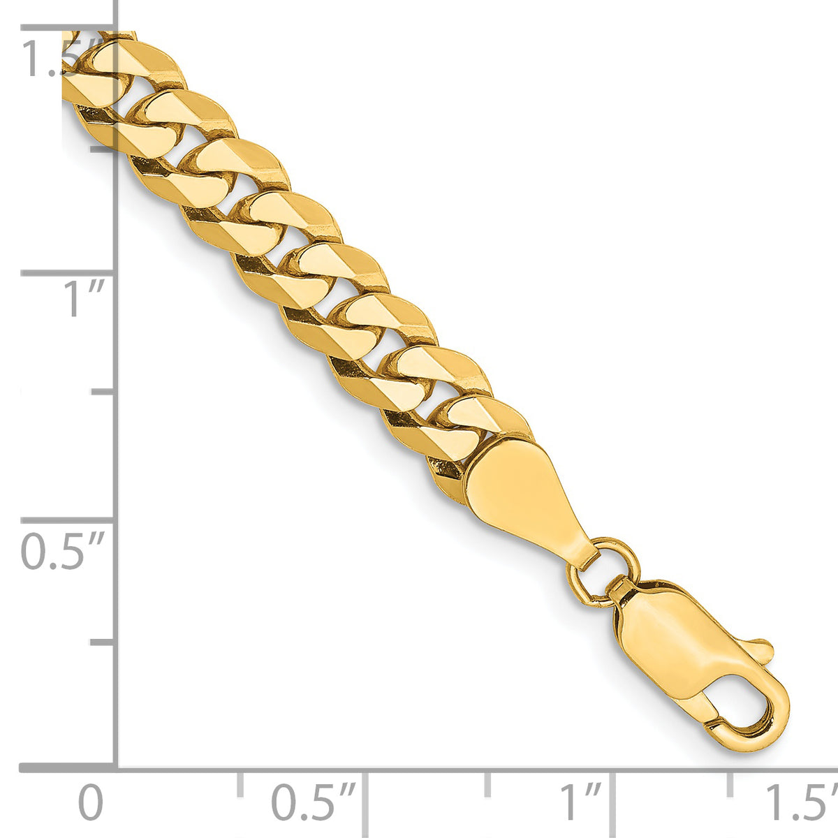 Gold (10K & 14K) Flat Beveled Curb Chain Bracelet - 14k Yellow Gold / 7 in / 5.75 mm