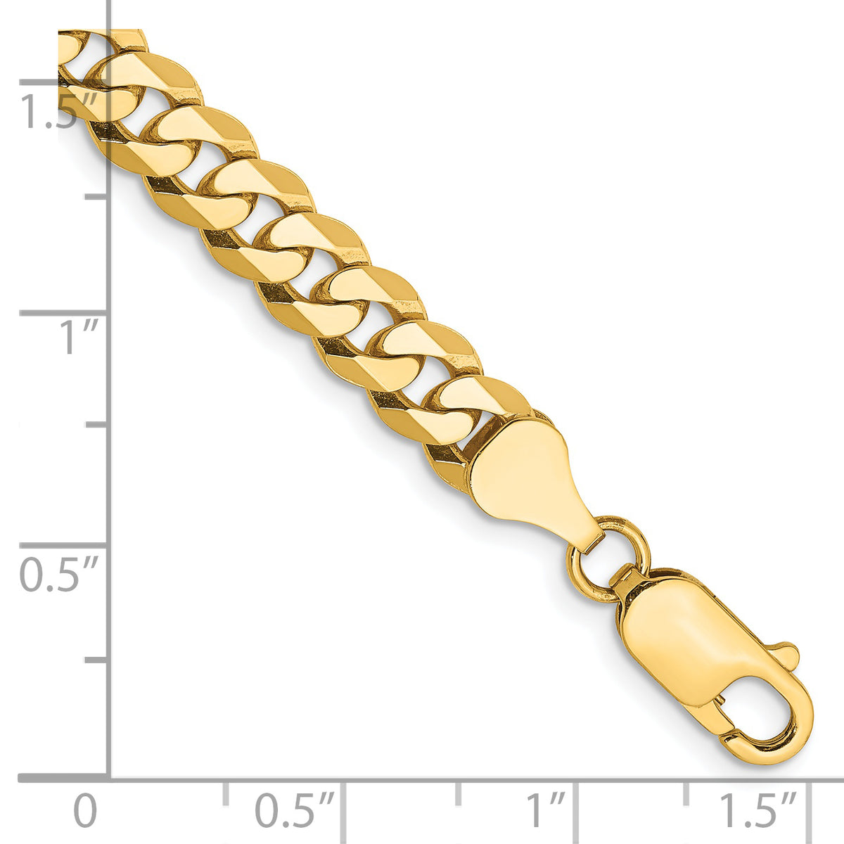 Gold (10K & 14K) Flat Beveled Curb Chain Bracelet - 14k Yellow Gold / 7 in / 6.25 mm