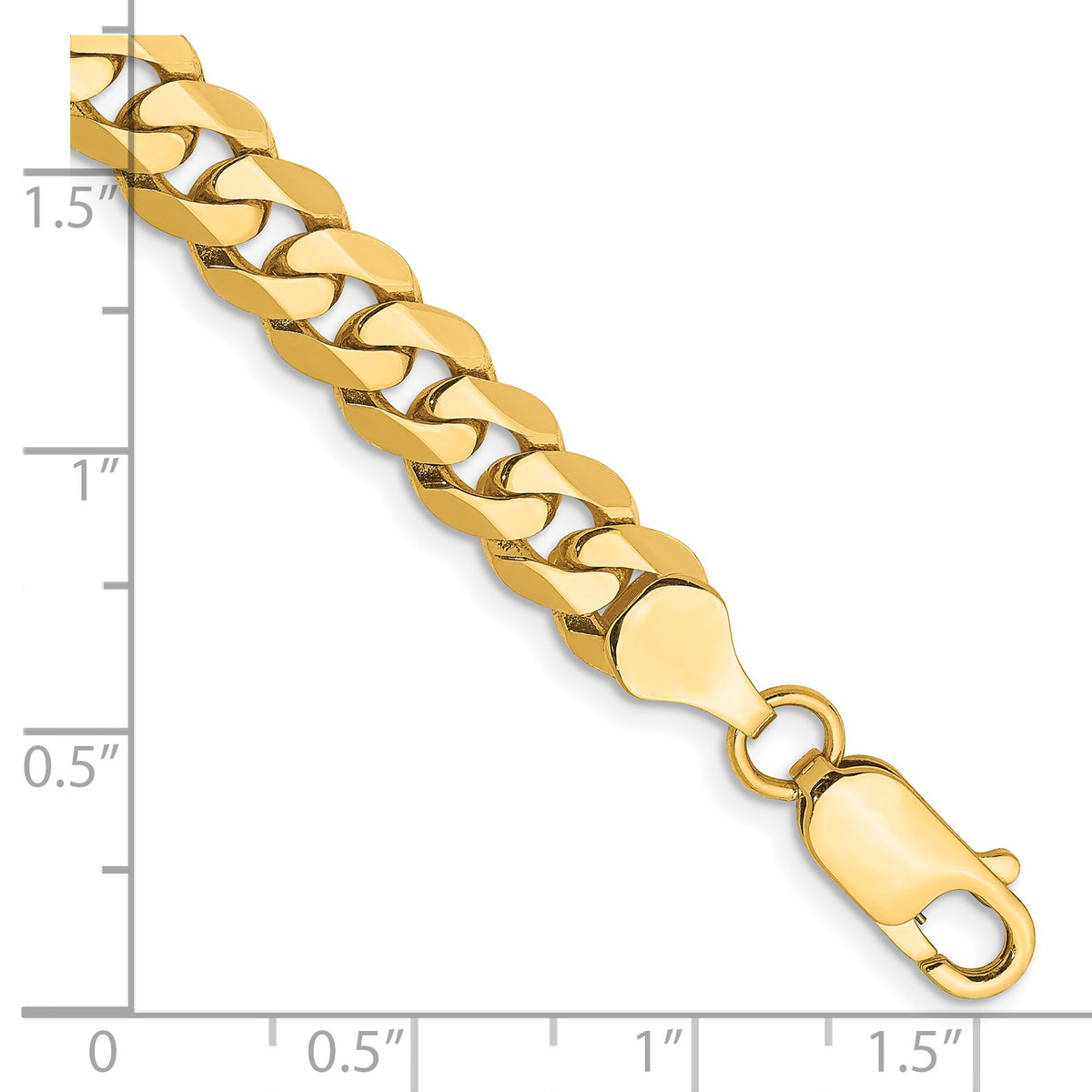 Gold (10K & 14K) Flat Beveled Curb Chain Bracelet - 14k Yellow Gold / 7 in / 7.25 mm