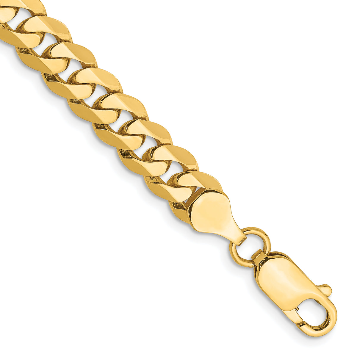 Gold (10K & 14K) Flat Beveled Curb Chain Bracelet - 14k Yellow Gold / 7 in / 7.25 mm