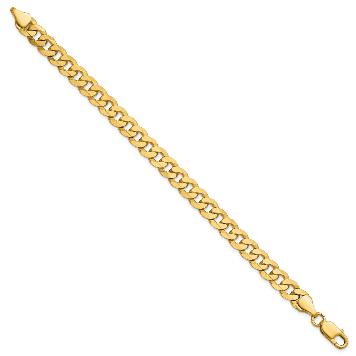 Gold (10K & 14K) Flat Beveled Curb Chain Bracelet - 14k Yellow Gold / 8 in / 8.5 mm