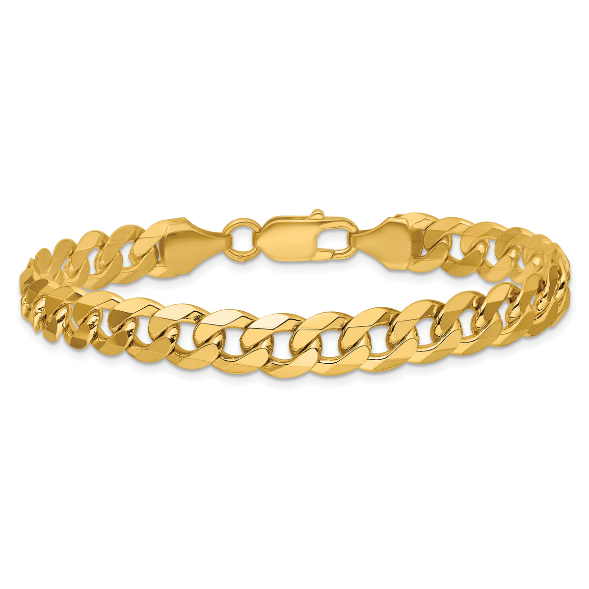 Gold (10K & 14K) Flat Beveled Curb Chain Bracelet - 14k Yellow Gold / 8 in / 8.5 mm