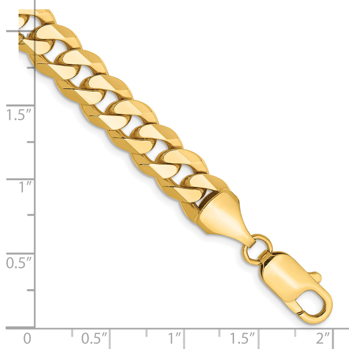 Gold (10K & 14K) Flat Beveled Curb Chain Bracelet - 14k Yellow Gold / 8 in / 8.5 mm