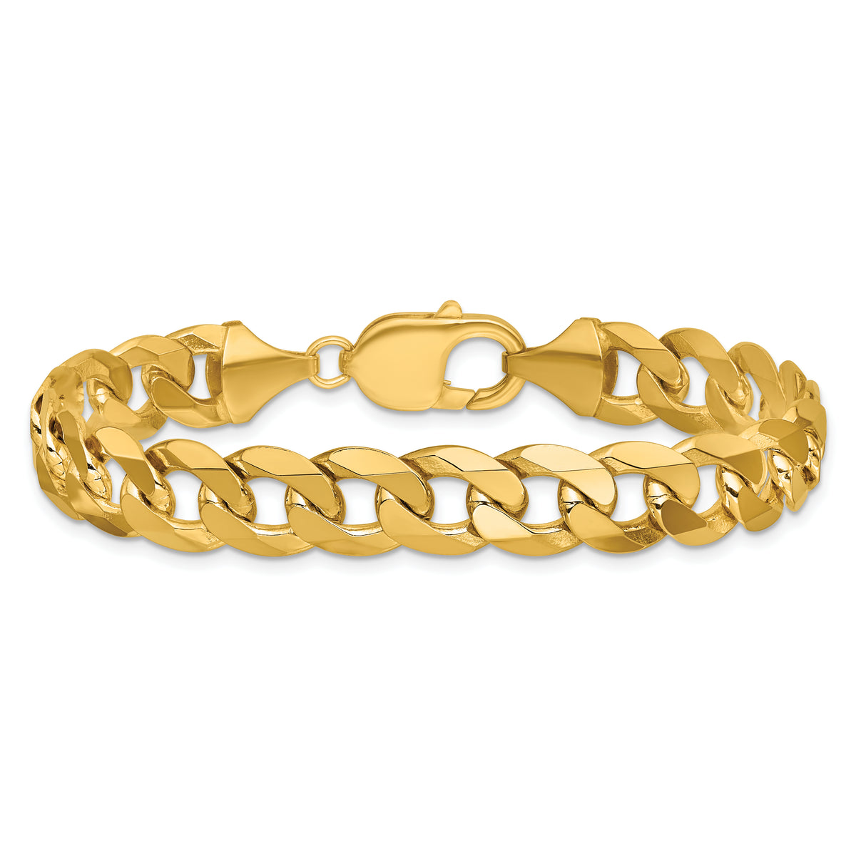 Gold (10K & 14K) Flat Beveled Curb Chain Bracelet - 14k Yellow Gold / 8 in / 9.5 mm