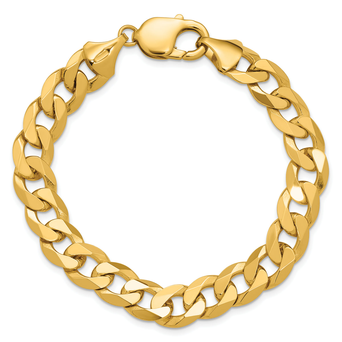 Gold (10K & 14K) Flat Beveled Curb Chain Bracelet - 14k Yellow Gold / 8 in / 9.5 mm