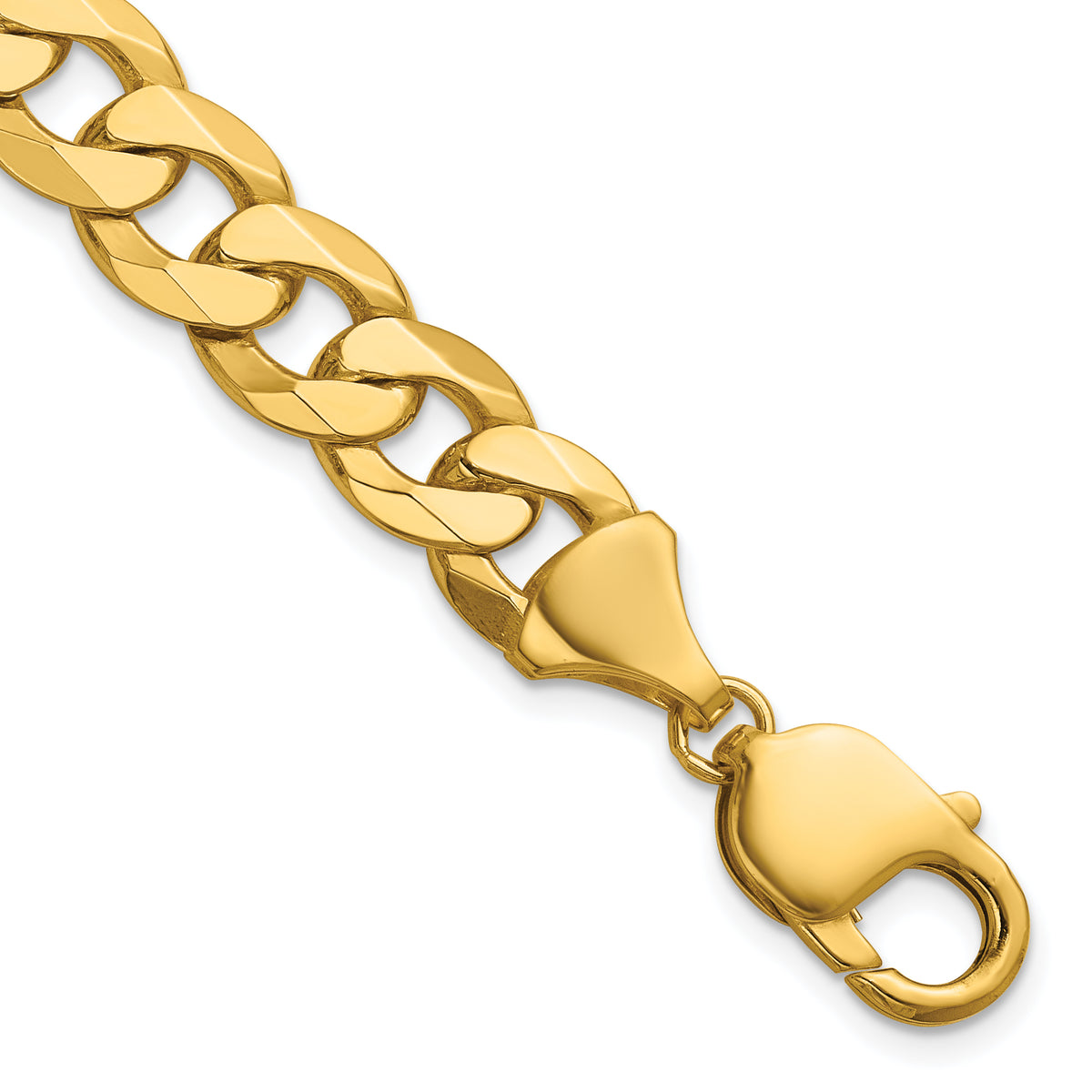 Gold (10K & 14K) Flat Beveled Curb Chain Bracelet - 14k Yellow Gold / 8 in / 9.5 mm
