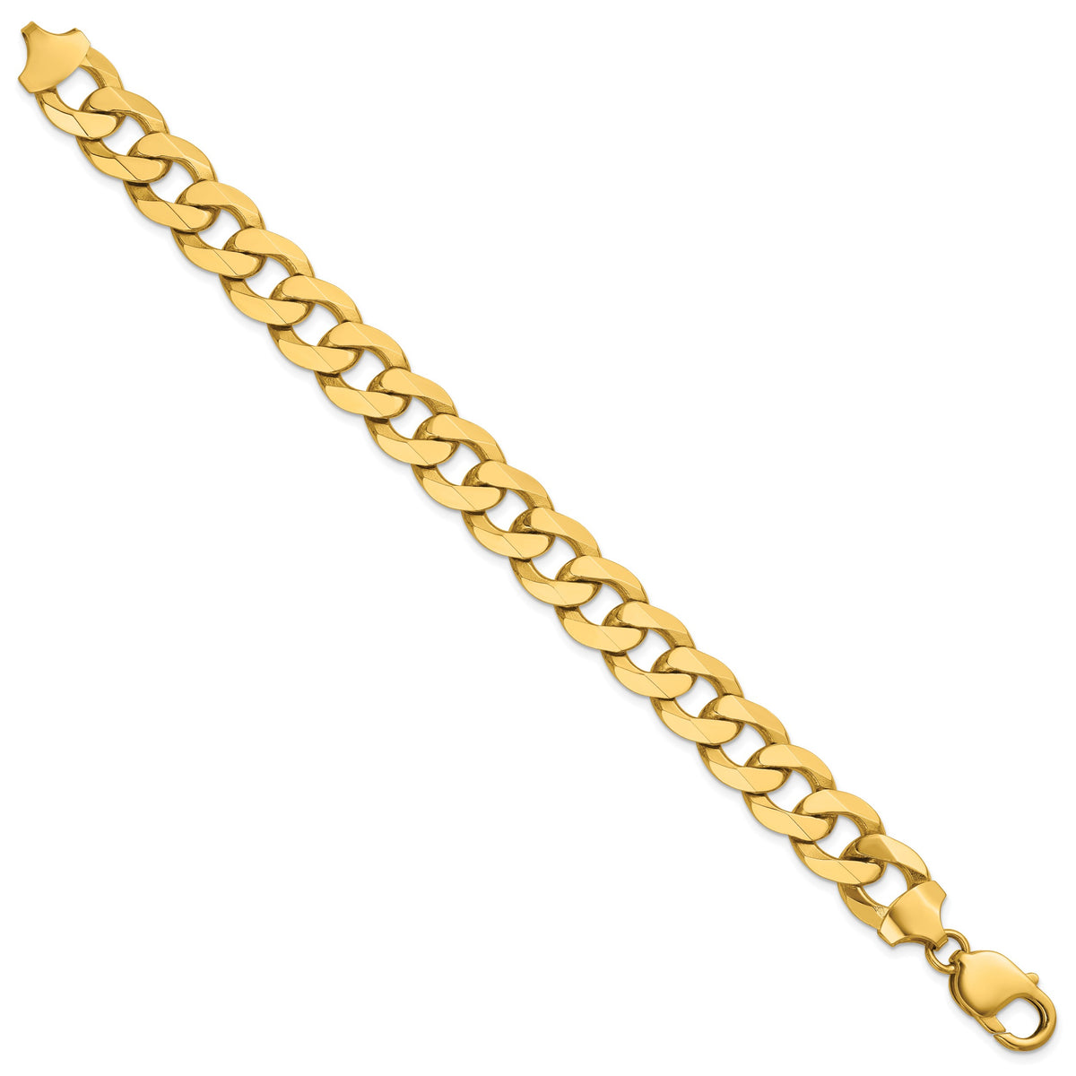 Gold (10K & 14K) Flat Beveled Curb Chain Bracelet - 14k Yellow Gold / 8 in / 12 mm