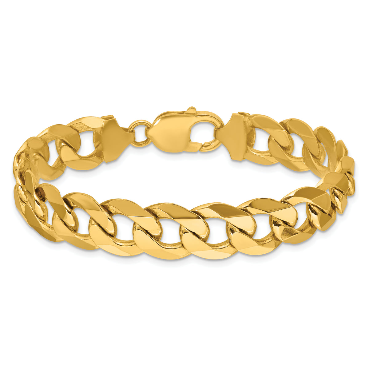 Gold (10K & 14K) Flat Beveled Curb Chain Bracelet - 14k Yellow Gold / 8 in / 12 mm