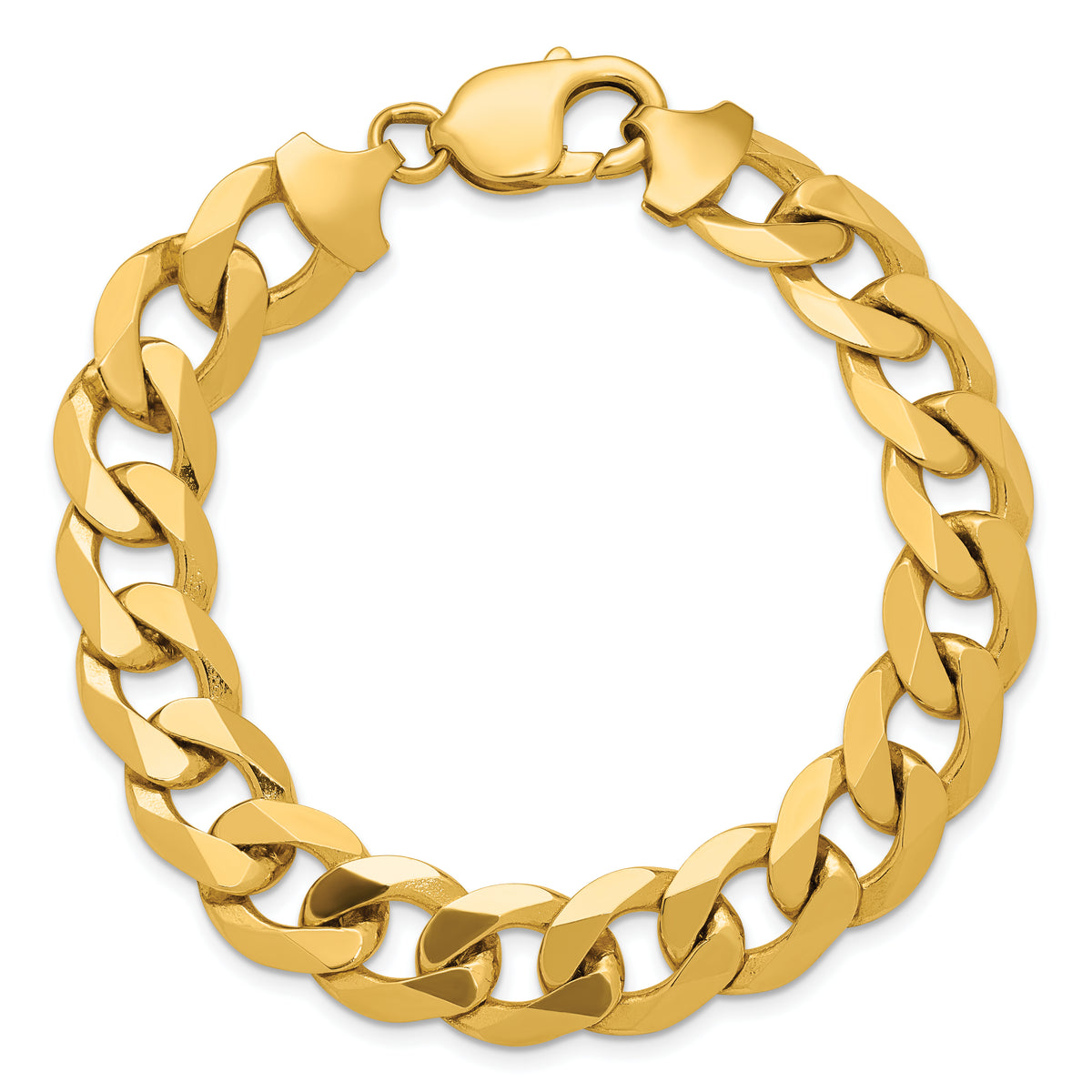 Gold (10K & 14K) Flat Beveled Curb Chain Bracelet - 14k Yellow Gold / 8 in / 12 mm