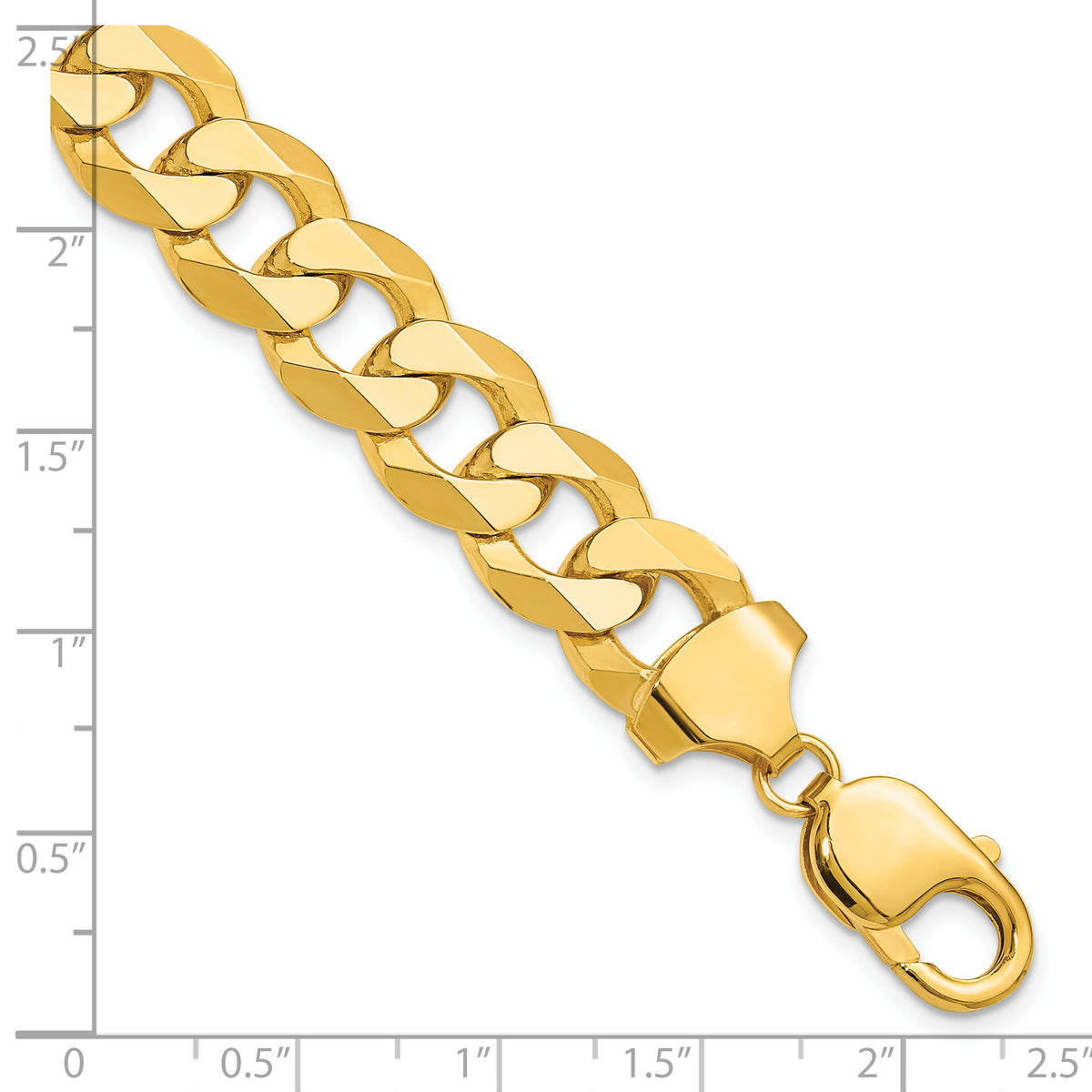 Gold (10K & 14K) Flat Beveled Curb Chain Bracelet - 14k Yellow Gold / 8 in / 12 mm