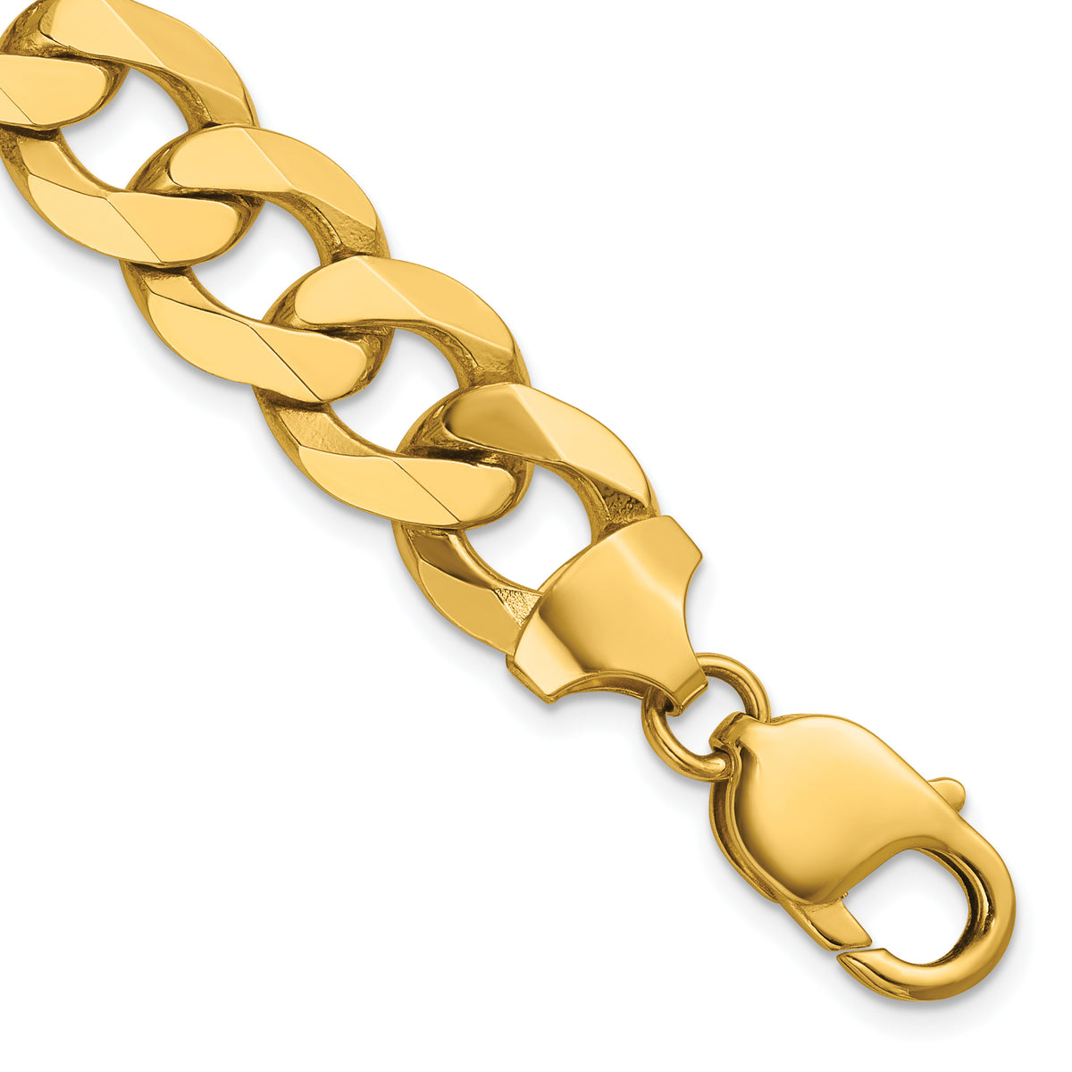 Gold (10K & 14K) Flat Beveled Curb Chain Bracelet - 14k Yellow Gold / 9 in / 12 mm