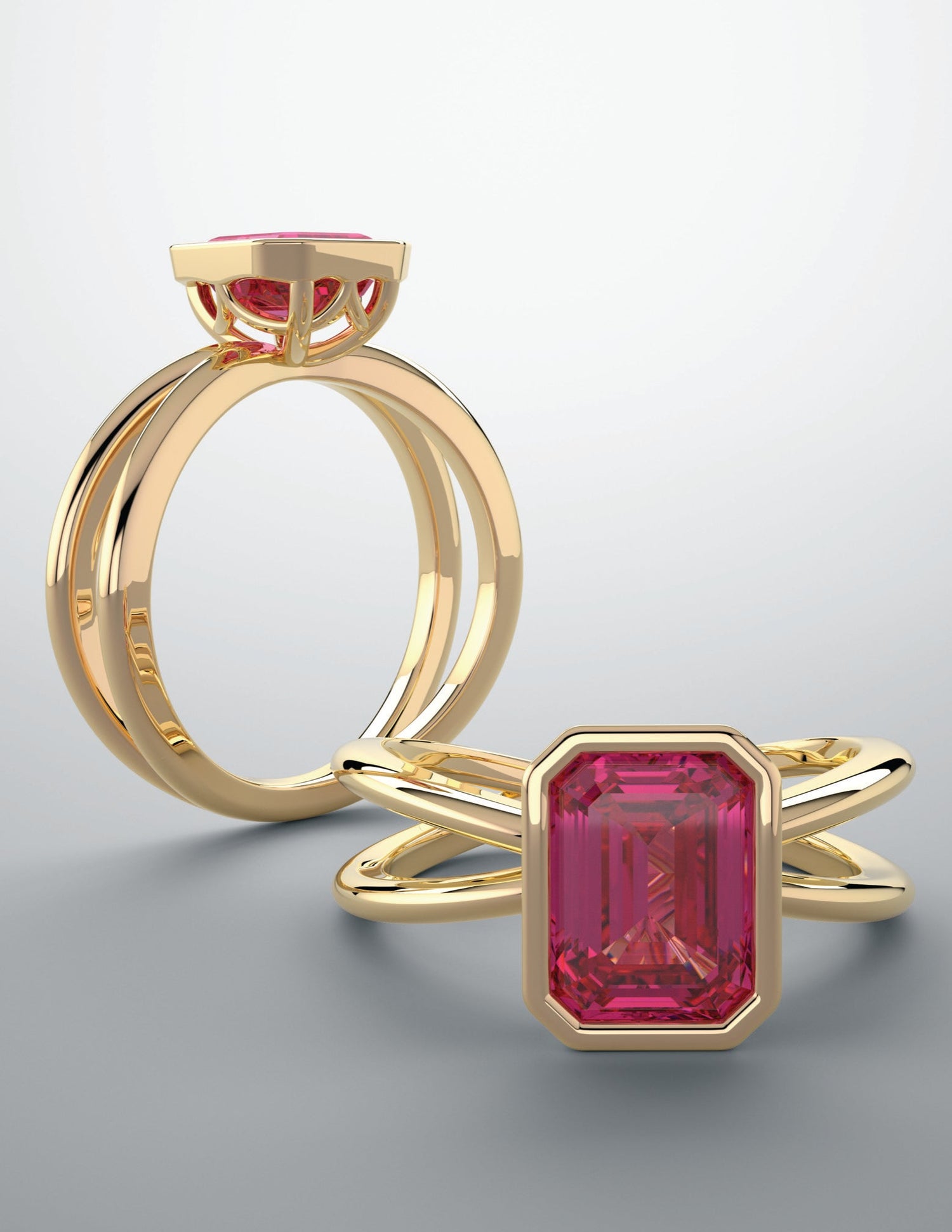 Color gem ring with imitation ruby & 14kt yellow gold