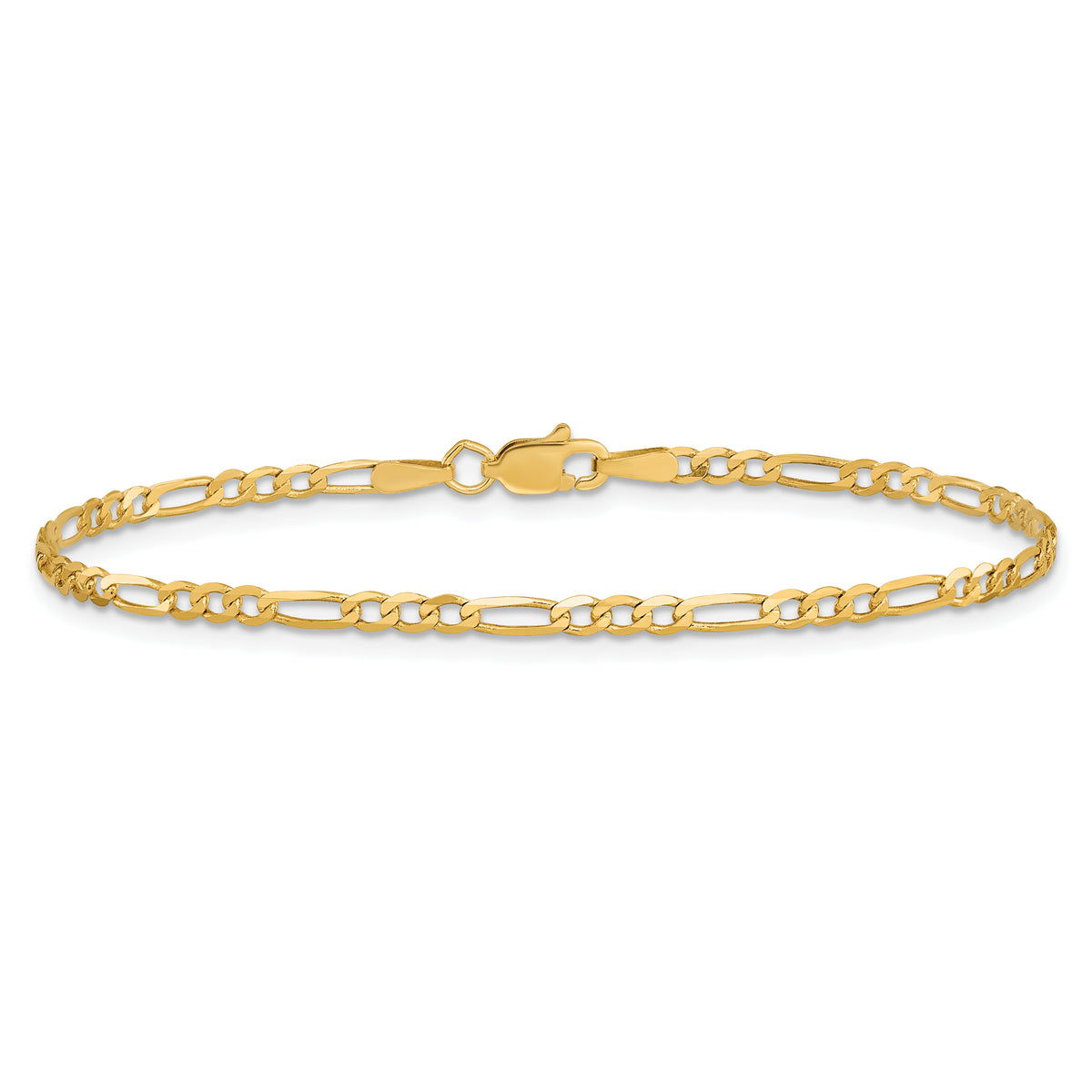 Gold (10K & 14K) Flat Figaro Chain Bracelet - 14k Yellow Gold / 5.5 in / 2.25 mm