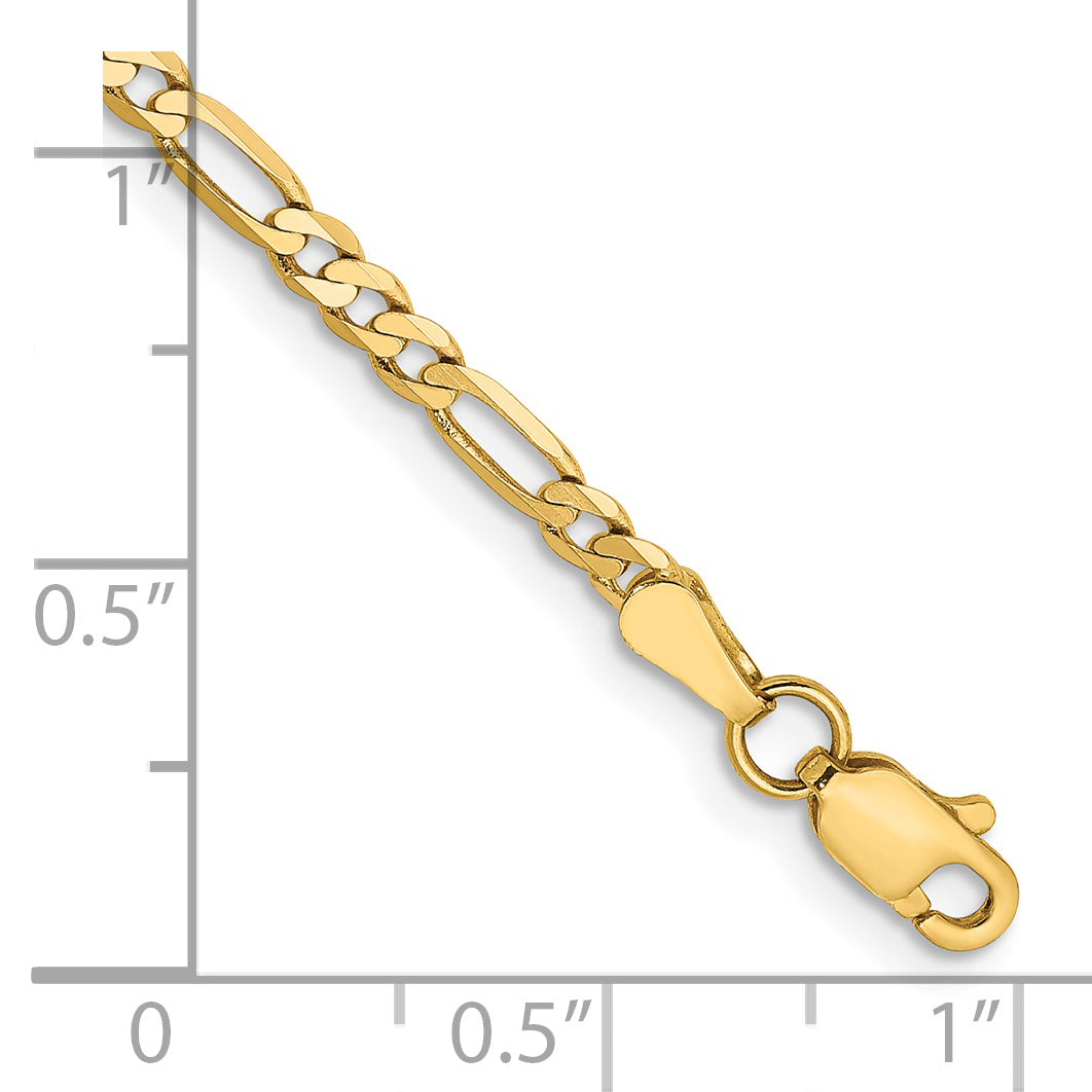 Gold (10K & 14K) Flat Figaro Chain Bracelet - 14k Yellow Gold / 6 in / 2.75 mm
