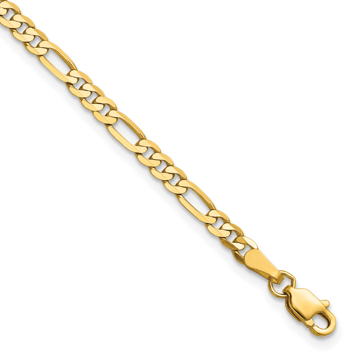 Gold (10K & 14K) Flat Figaro Chain Bracelet - 14k Yellow Gold / 7 in / 3 mm