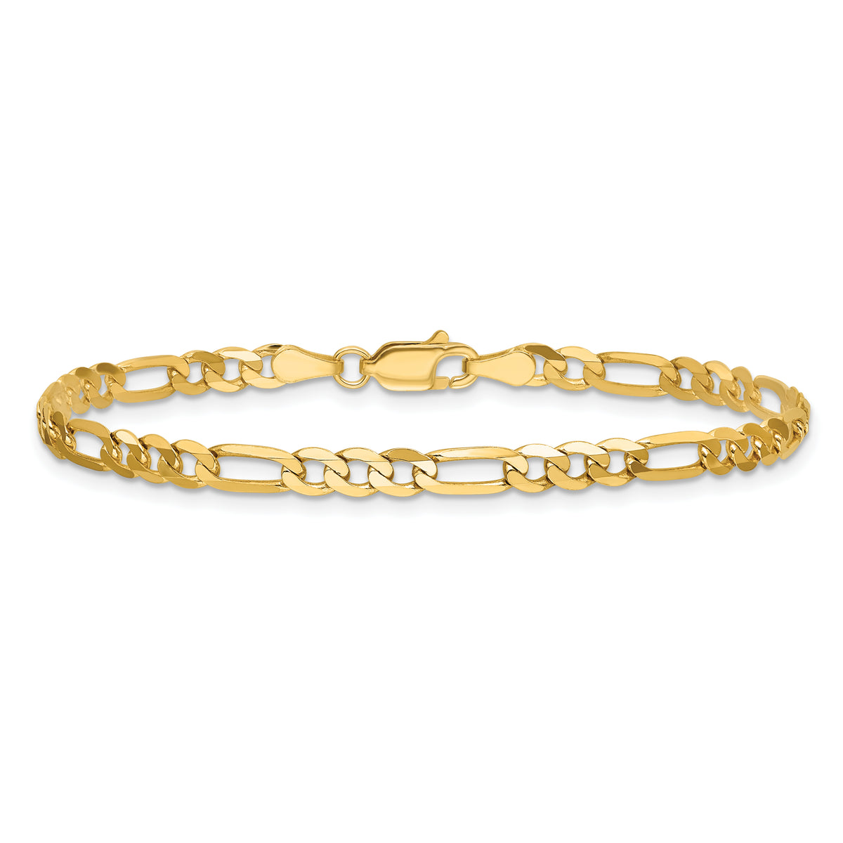 Gold (10K & 14K) Flat Figaro Chain Bracelet - 14k Yellow Gold / 7 in / 4 mm
