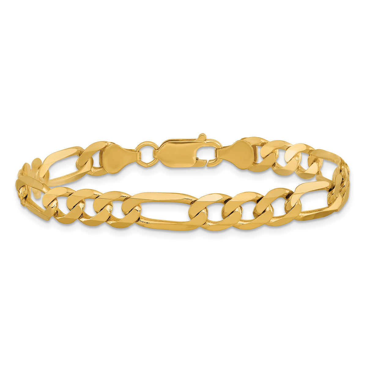 Gold (10K & 14K) Flat Figaro Chain Bracelet - 14k Yellow Gold / 7 in / 7 mm