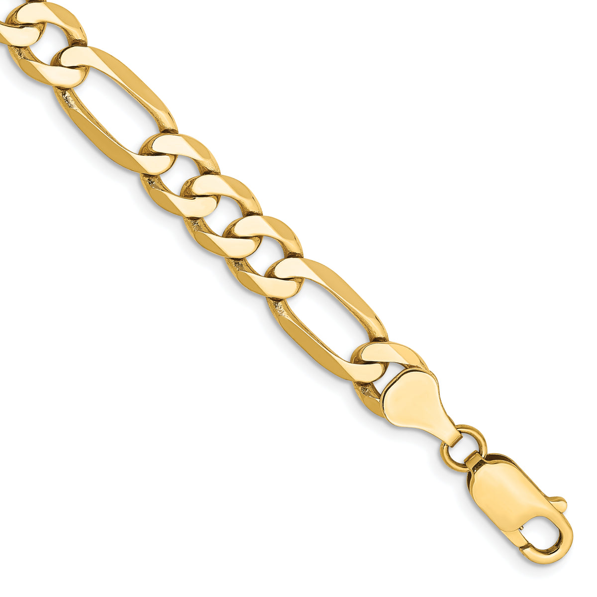 Gold (10K & 14K) Flat Figaro Chain Bracelet - 14k Yellow Gold / 7 in / 7 mm