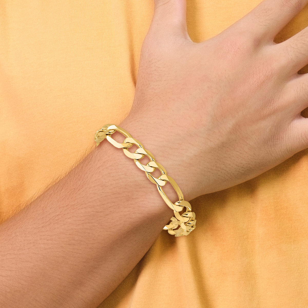 Gold (10K & 14K) Flat Figaro Chain Bracelet - 14k Yellow Gold / 8 in / 10 mm