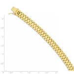 14k Yellow Gold Polished and Satin 8mm Men's Fancy Link 8 inch Bracelet, shown with a ruler for scale