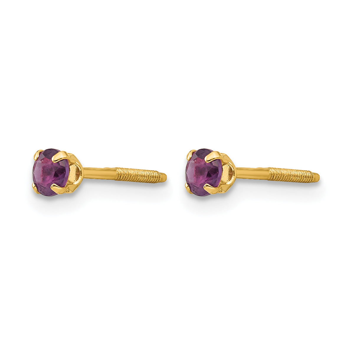 14k Madi K 3mm Round Amethyst Birthstone Screwback Post Earrings, view 2