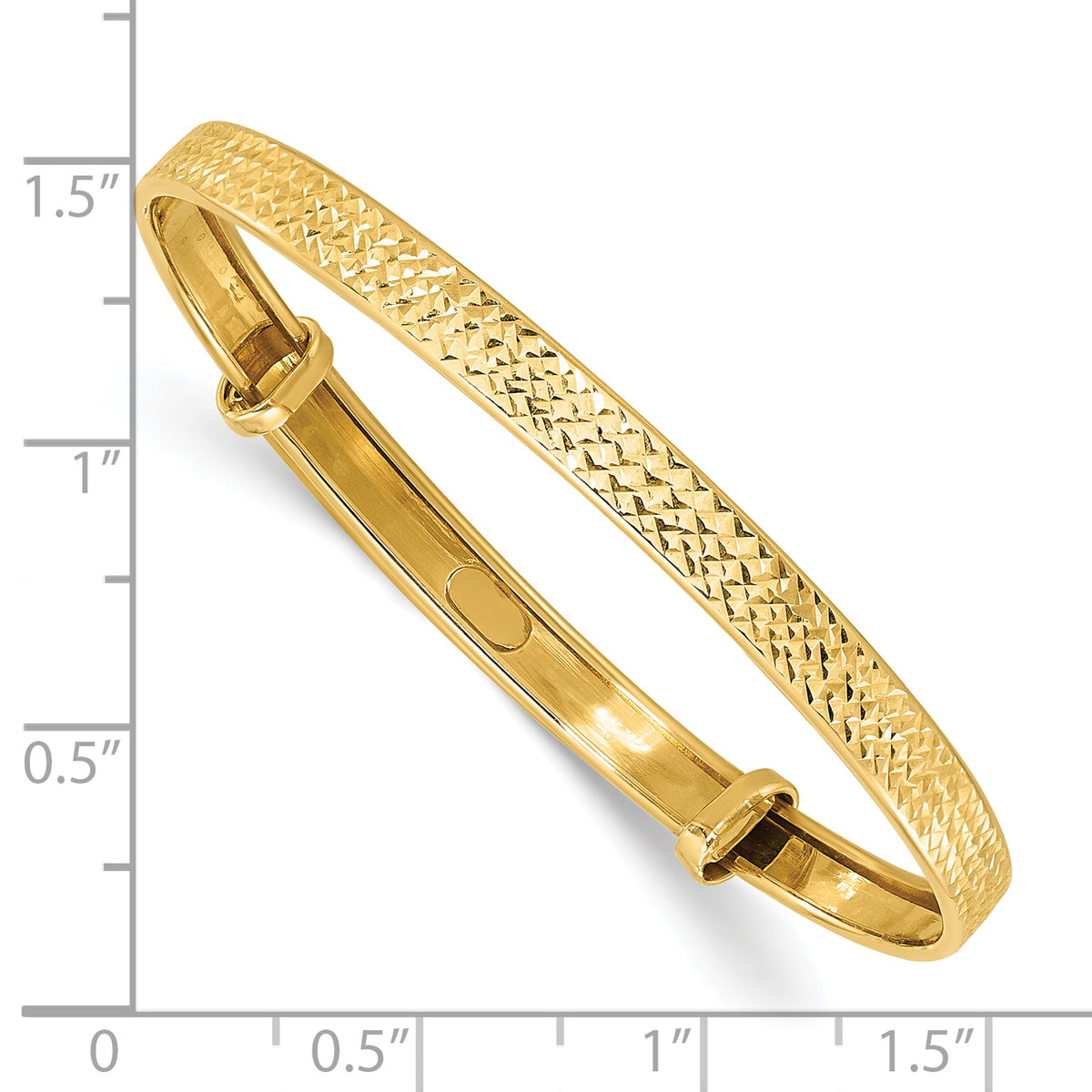 14k Yellow Gold Children's Diamond-cut 3.75mm Flexible Bangle, shown with a ruler for scale