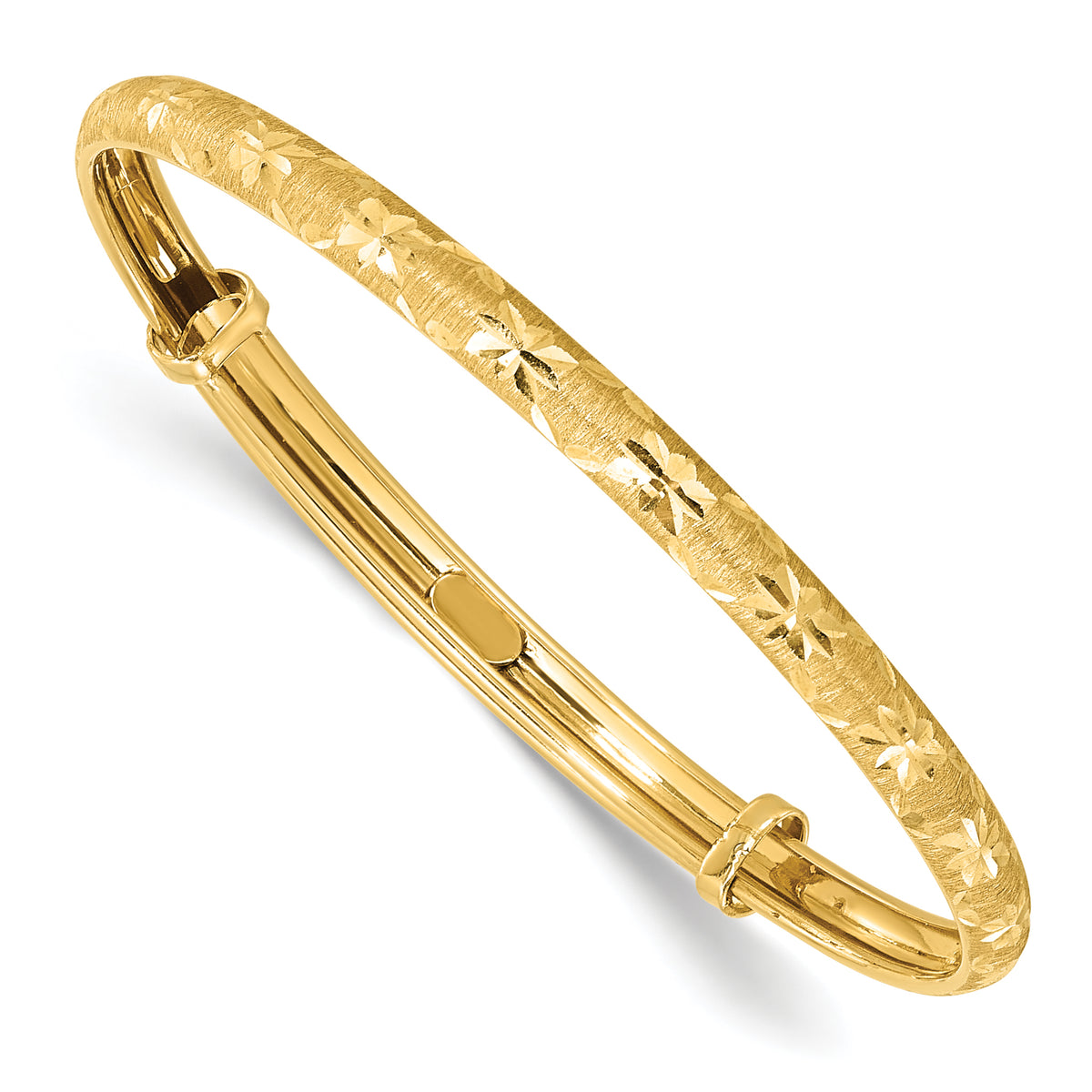 14k Yellow Gold Children's Satin and Diamond-cut 3.15mm Flexible Bangle