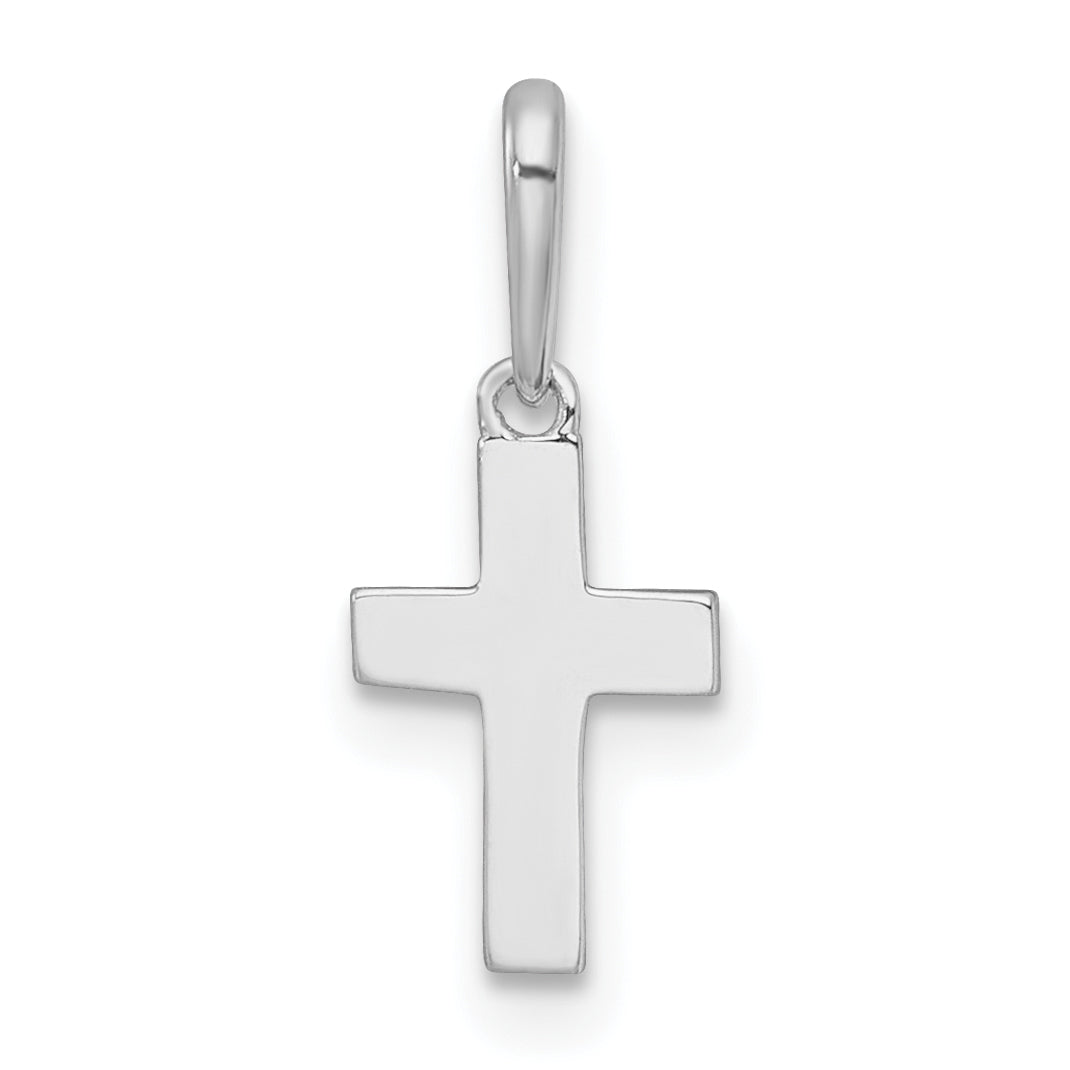 14k Gold Children's Cross Pendant - 14k White Gold / 6.7 x 10.5 mm