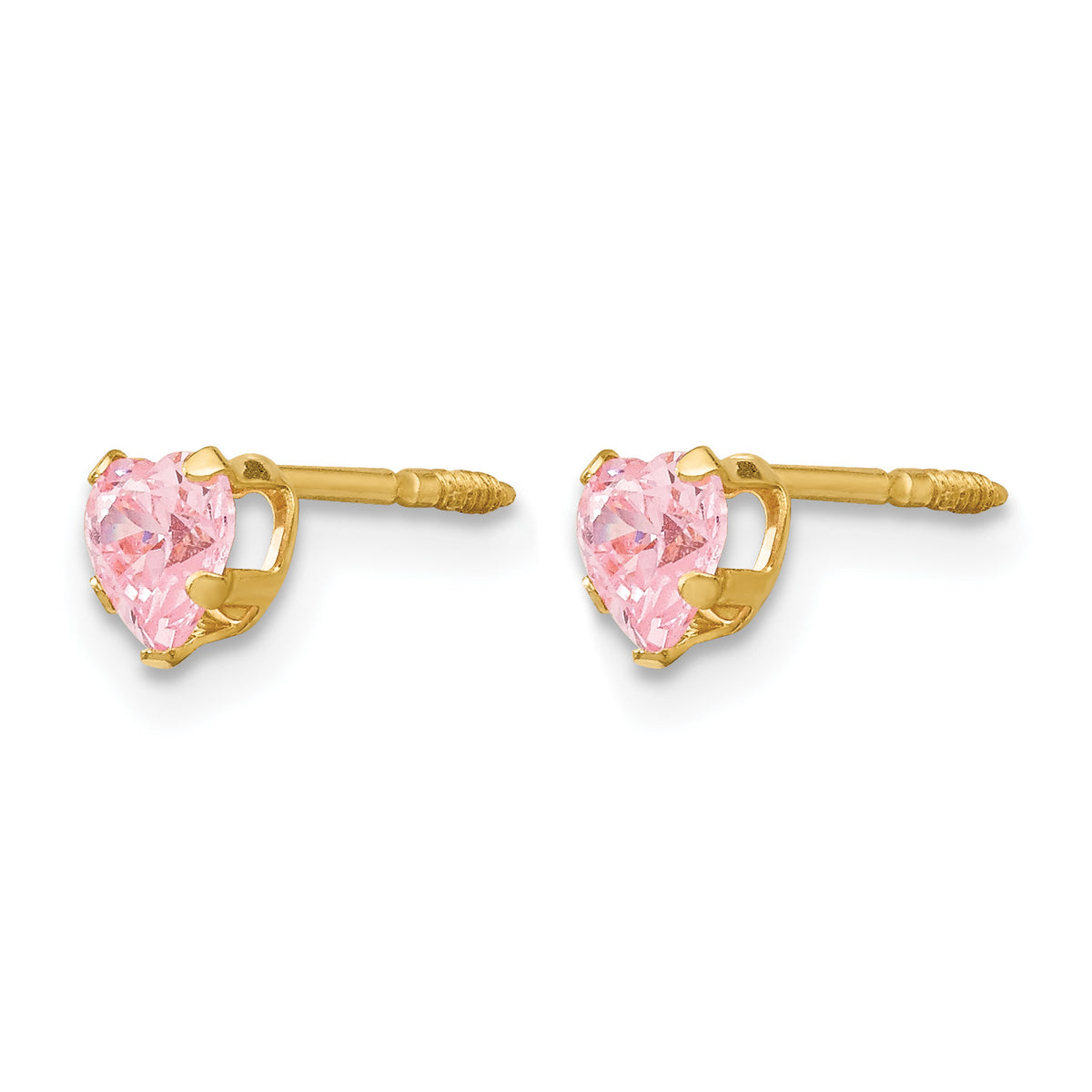 Gold Childrens CZ Heart Post Earrings - Pink