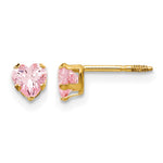 Gold Childrens CZ Heart Post Earrings - Pink