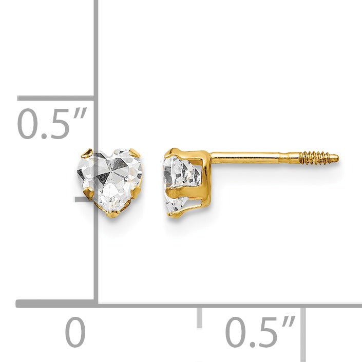Gold Childrens CZ Heart Post Earrings - White