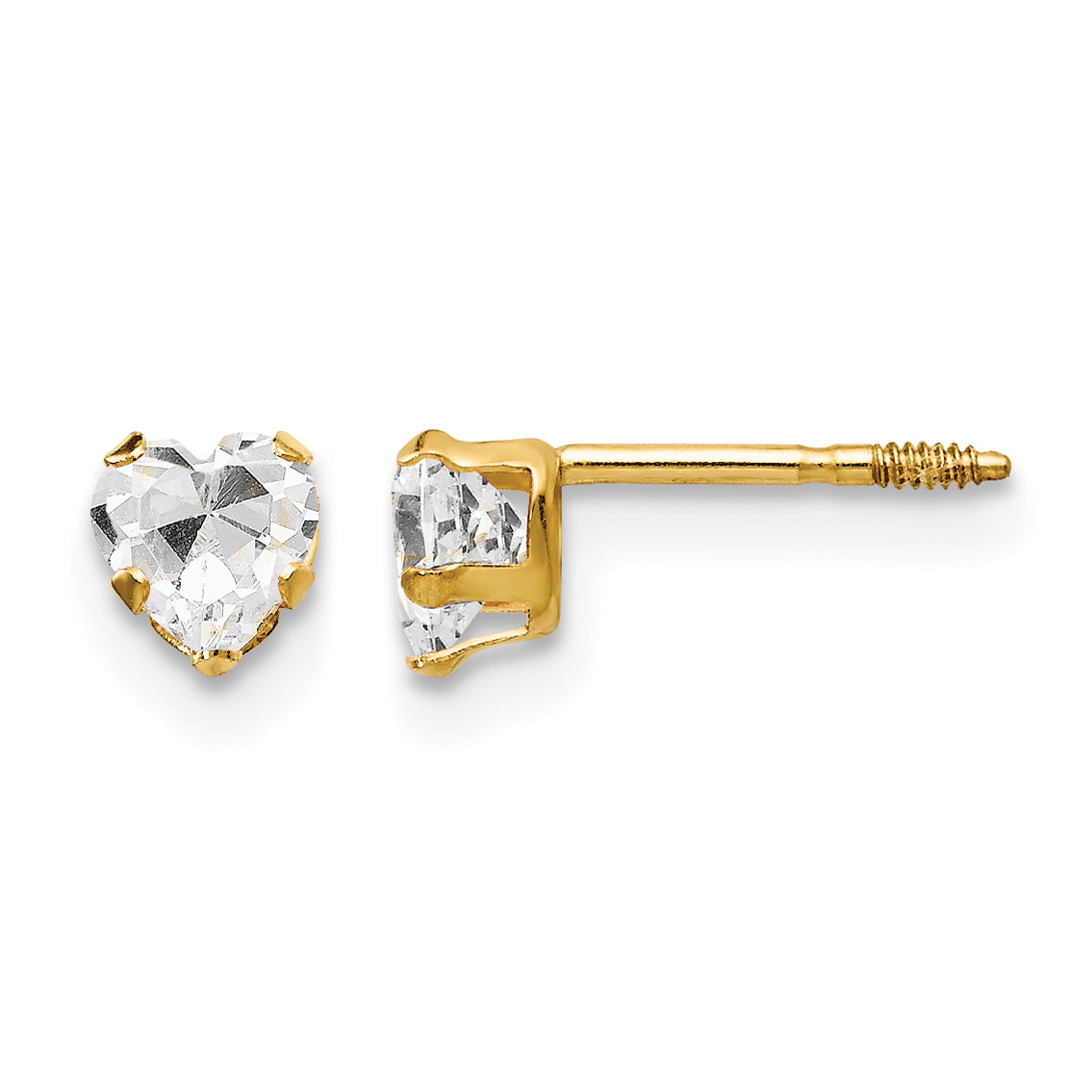 Gold Childrens CZ Heart Post Earrings - White