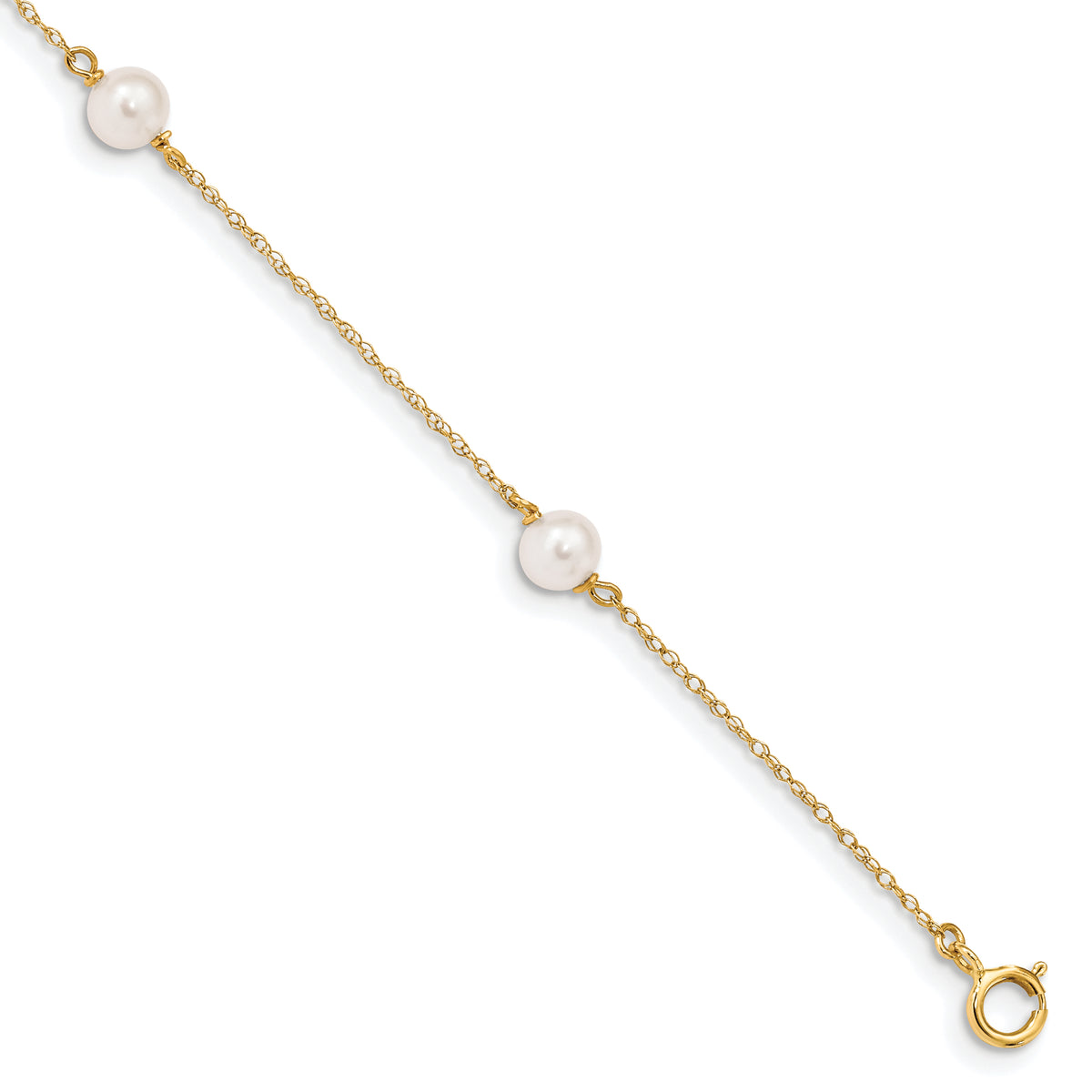 14k Yellow Gold Children's Freshwater Cultured Pearl 3-Station Bracelet, 6 inch - White