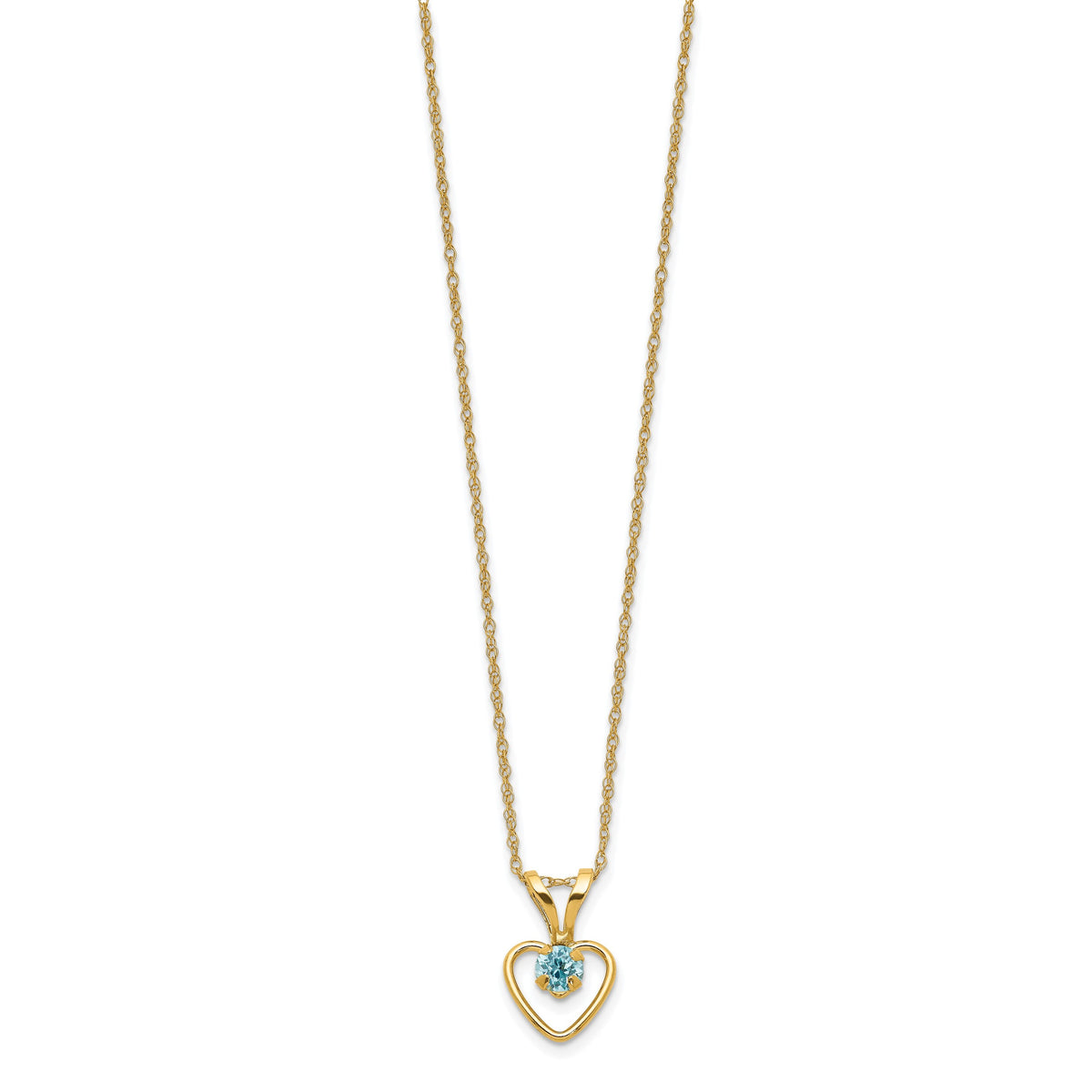 14k Madi K 3mm Blue Zircon Heart Birthstone 15 inch Necklace, view 2