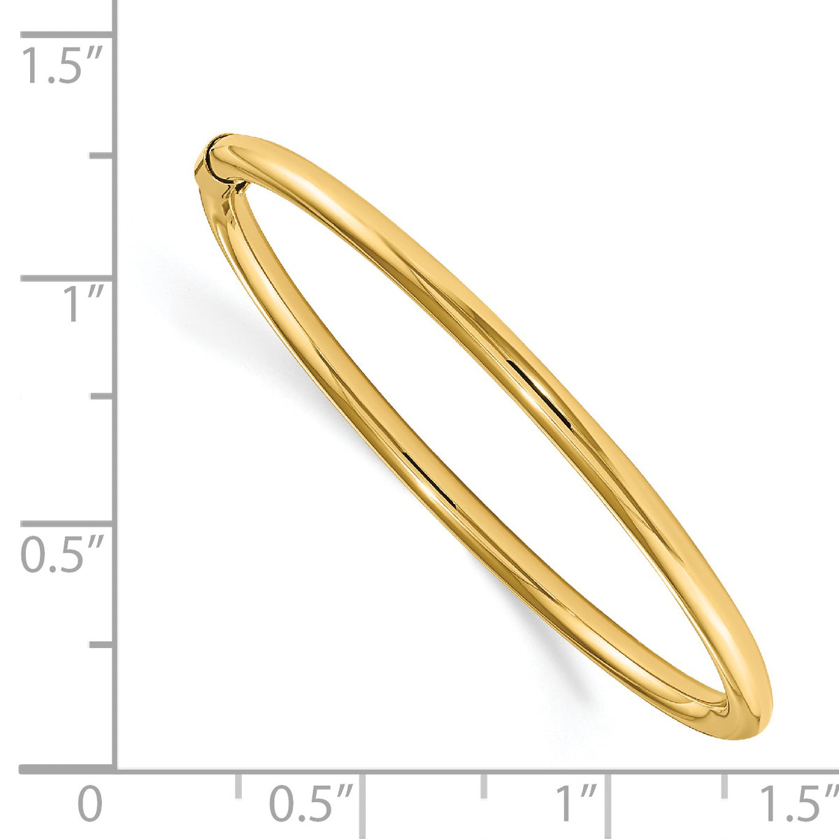 14k Madi K 2.5mm Slip-on Baby Bangle, shown with a ruler for scale