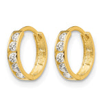14k Gold Kids' CZ 3x9mm Hinged Hoop Earrings, view 2 - 14k Yellow Gold