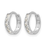 14k Gold Kids' CZ 3x9mm Hinged Hoop Earrings, view 2 - 14k White Gold