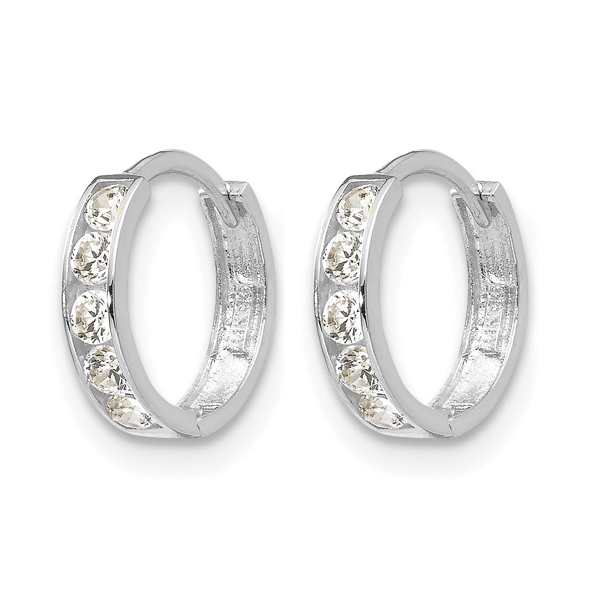 14k Gold Kids' CZ 3x9mm Hinged Hoop Earrings, view 2 - 14k White Gold