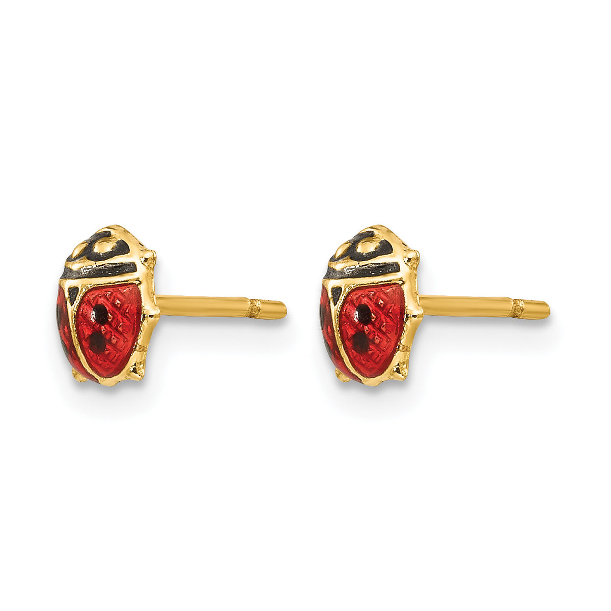 14k Madi K Small Red and Black Enamel Ladybug Post Earrings, view 2