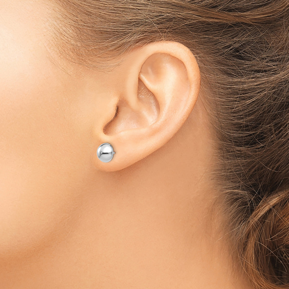 Gold Polished Button Post Earrings - 14k White Gold / 8 mm