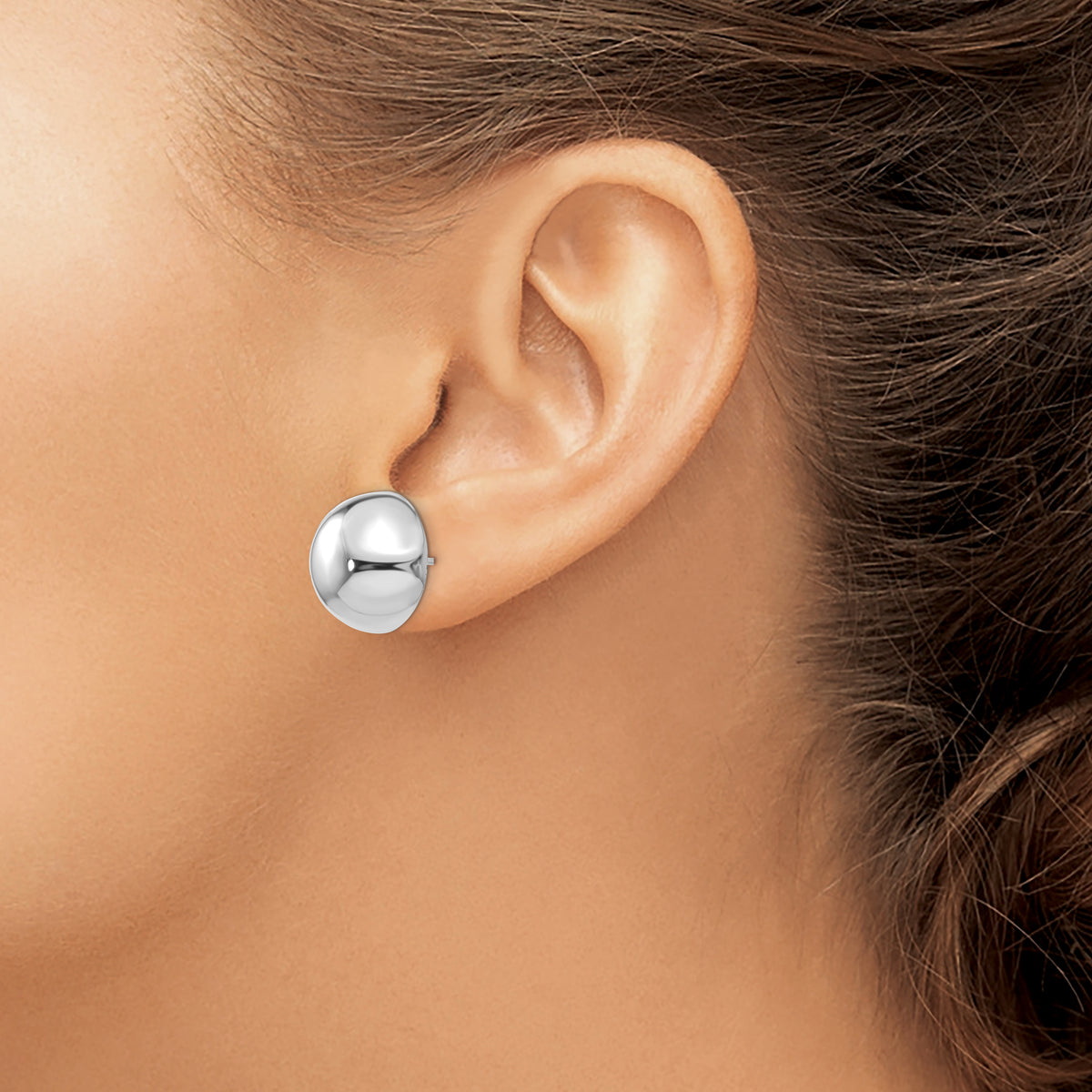Gold Polished Button Post Earrings - 14k White Gold / 16 mm