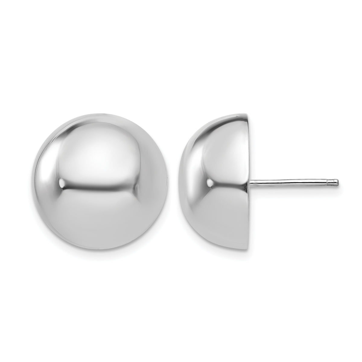 Gold Polished Button Post Earrings - 14k White Gold / 16 mm