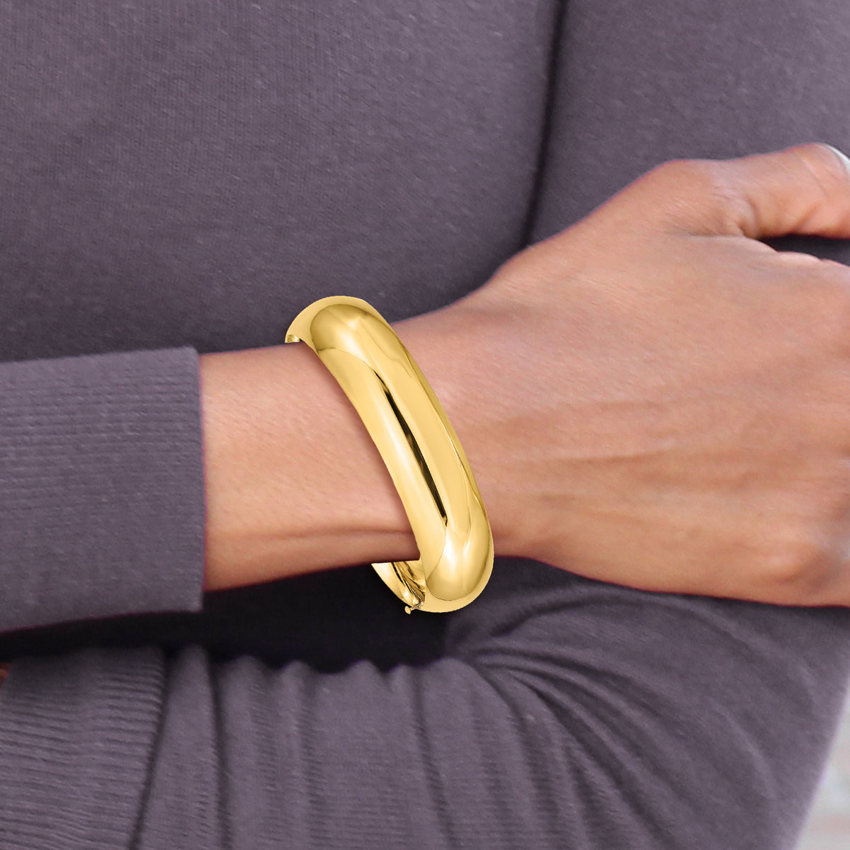 Gold High Polished Hinged Bangle - 14k Yellow Gold / 17 mm / 7 in