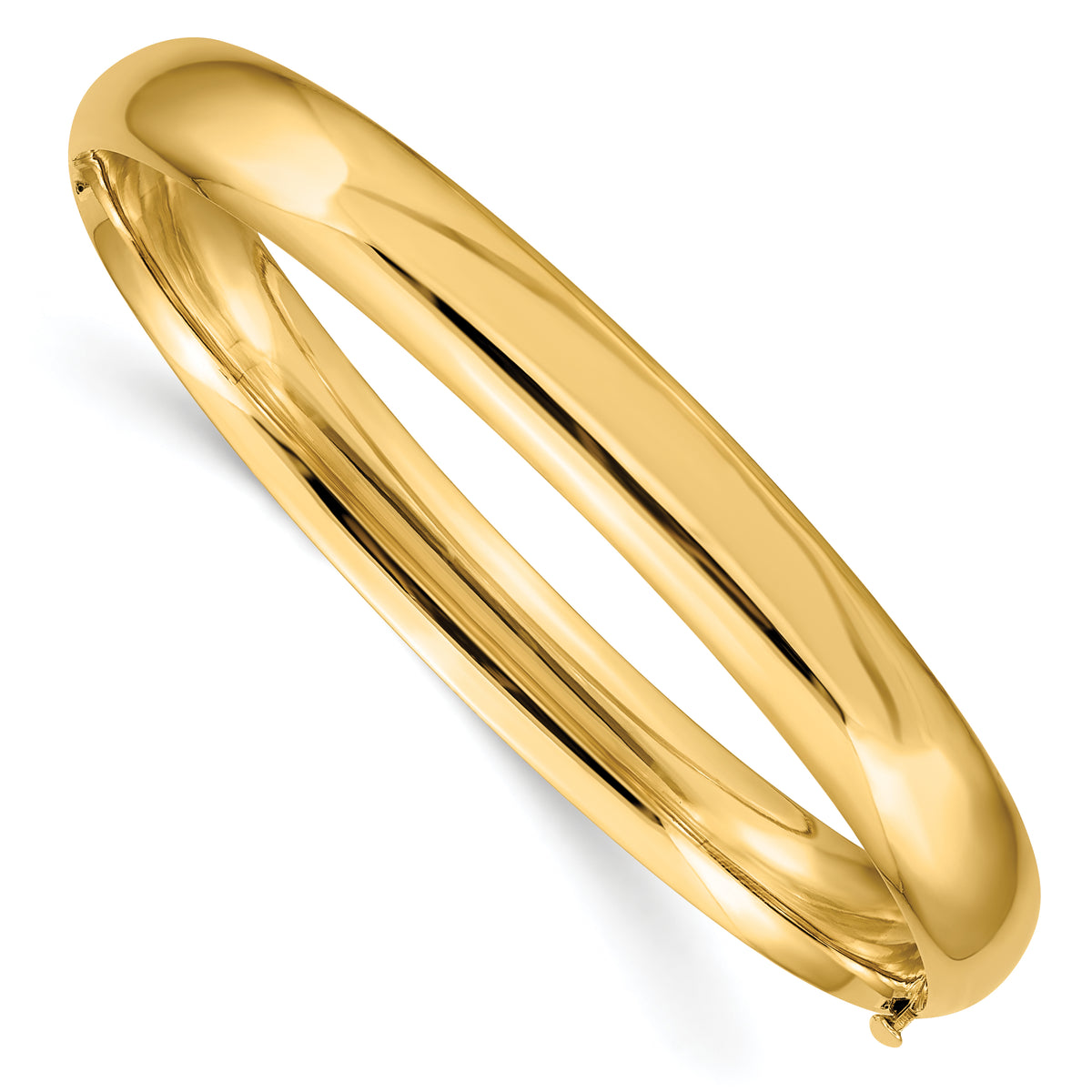 Gold High Polished Hinged Bangle - 14k Yellow Gold / 8 mm / 7 in