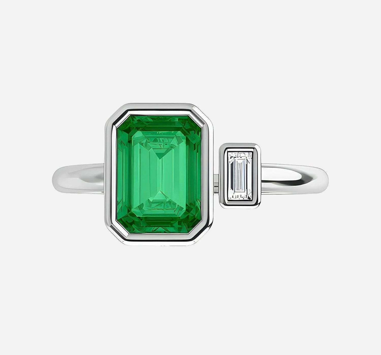 Color gem ring, Emerald and rose gold with natural diamond
