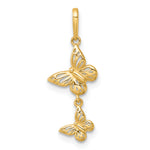 14k Yellow Gold Polished Double Butterfly Dangle Charm Pendant